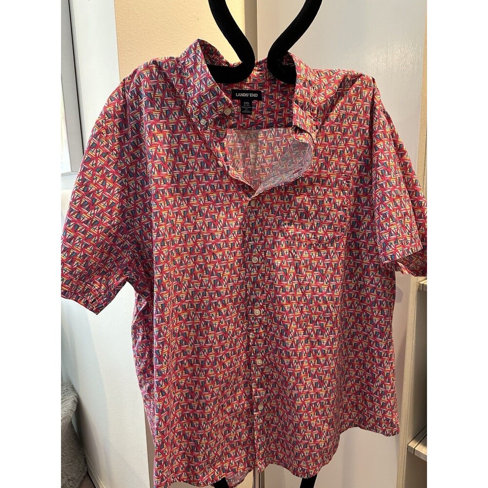 Lands End SAILBOAT mens button down SS shirt, XXL, Traditional Fit - Picture 2 of 8